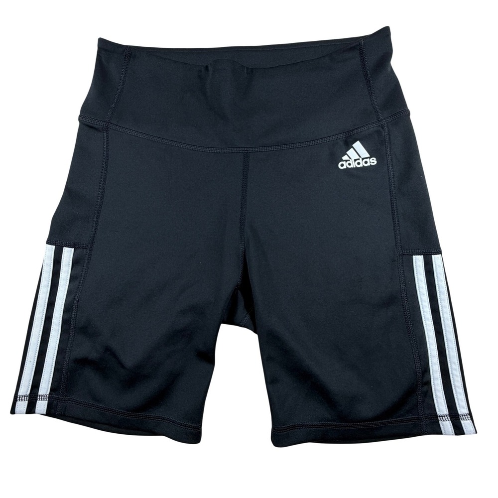 Adidas Primegreen Aeroready Biker Shorts Black White 3-Stripe Pockets Womens M